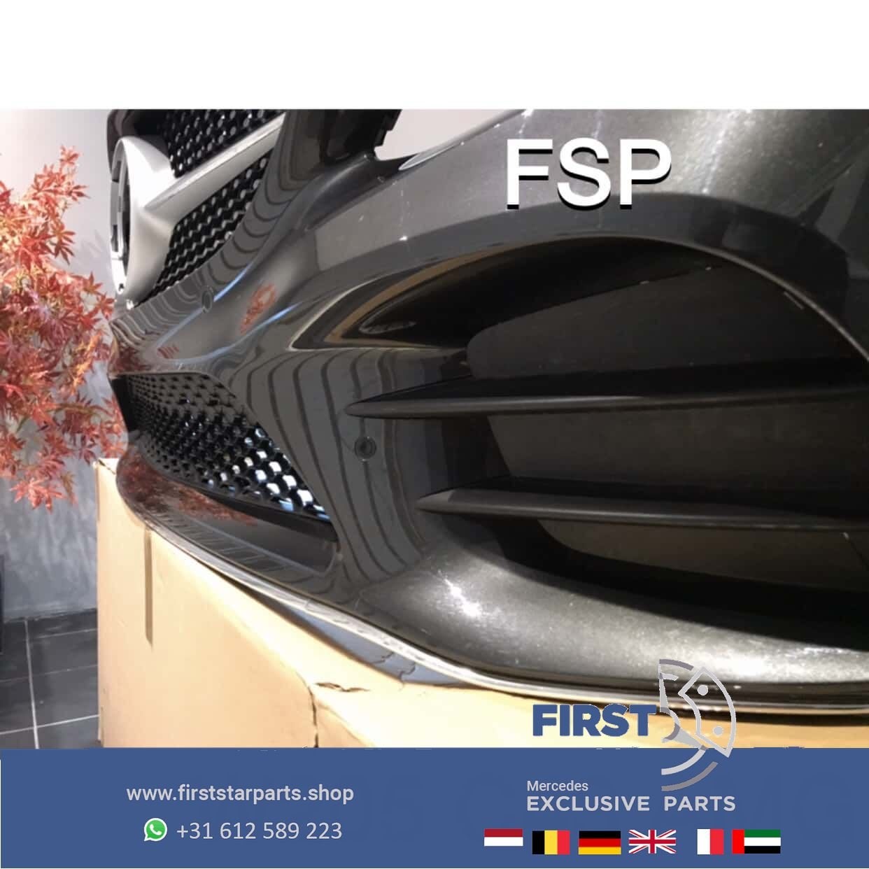 W205 C43 AMG BUMPER Mercedes C Klasse GRIJS AMG PAKKET COMPL, Gebruikt, -, Voor, Ophalen of Verzenden