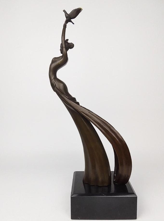 Bronzen Sculpture  -  "Femme à l'oiseau liberté", Enlèvement ou Envoi, Bronze