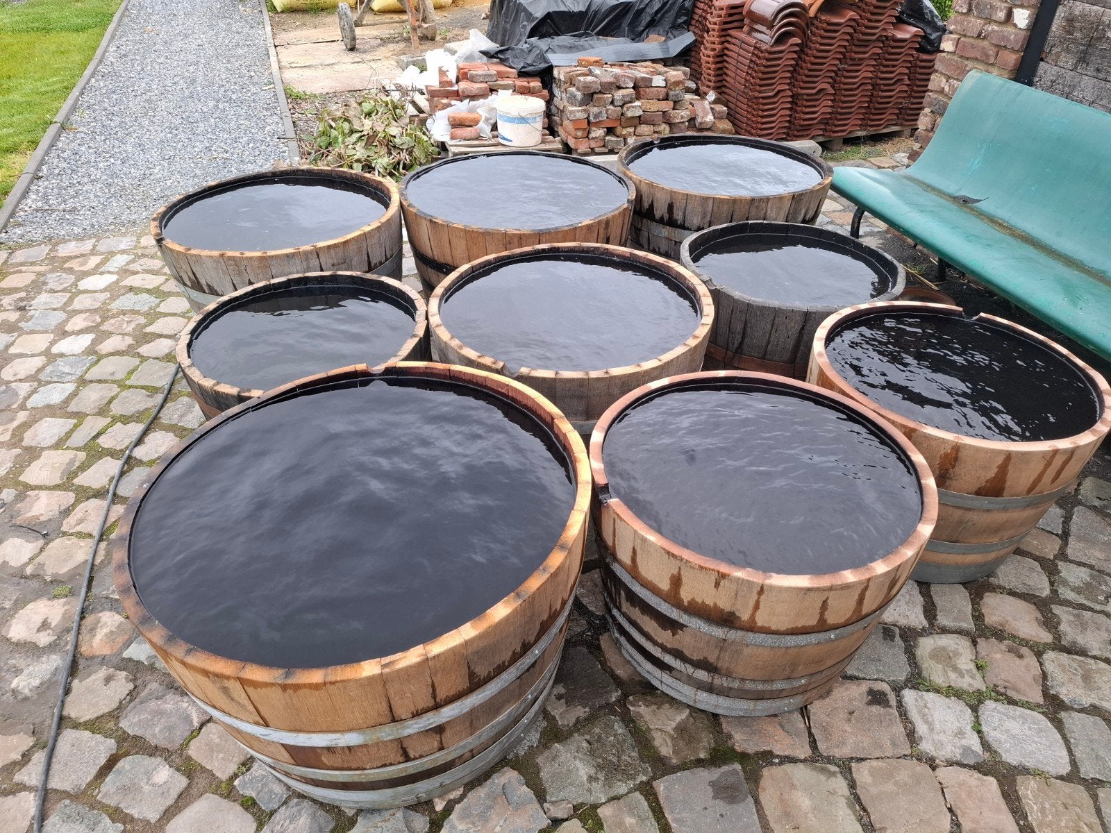 Eiken kuip 110l tot 225l als terrasvijvertje!, Tuin en Terras, Ophalen