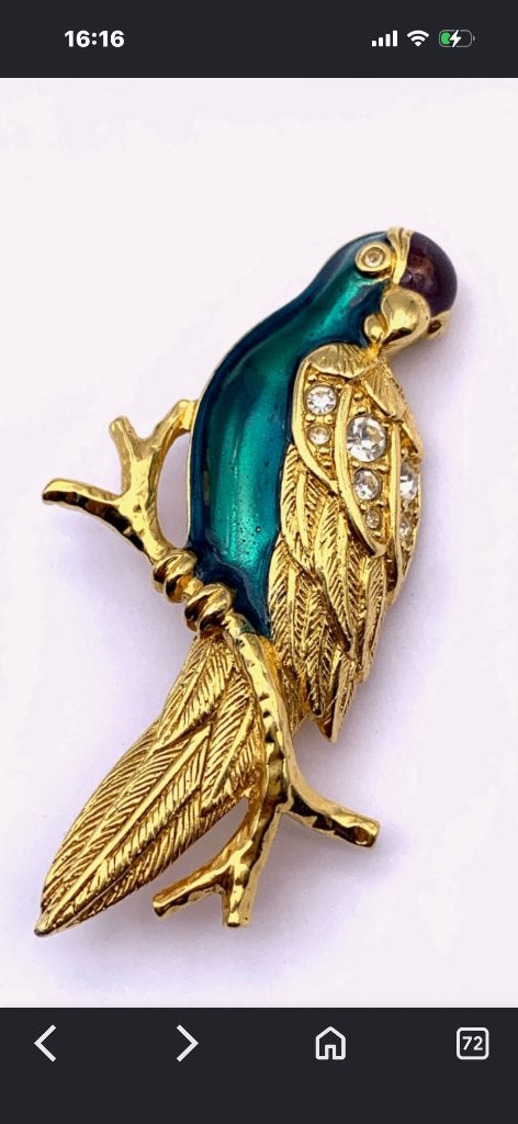 Broche vintage AVON Perroquet (7 cm) – État Collection, Bijoux, Sacs & Beauté, Enlèvement ou Envoi, 7 à 10 cm, Comme neuf, Avec cristal