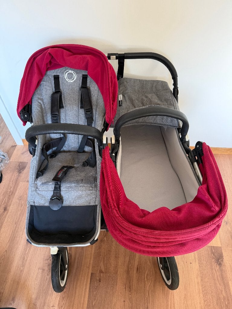 Bugaboo Donkey 2 Twin Rood - Compleet inclusief extra's, Ophalen, Gebruikt, Bugaboo, Duowagen