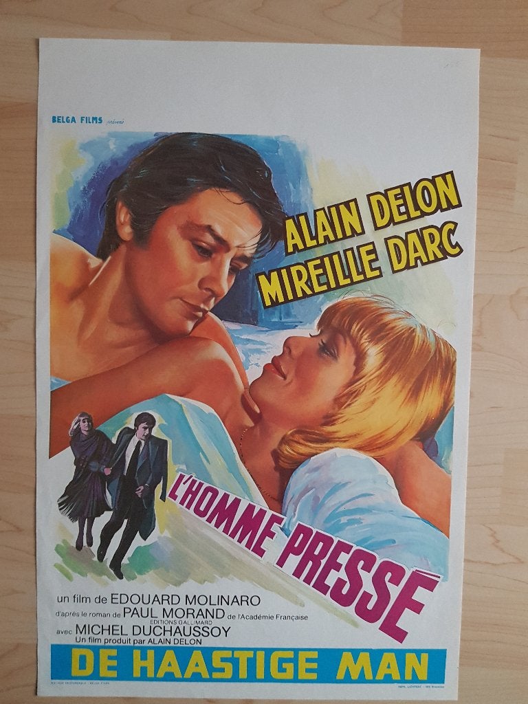 filmaffiche Alain Delon l'homme pressé 1977 filmposter, Rechthoekig Staand, Ophalen of Verzenden, Zo goed als nieuw, A1 t/m A3