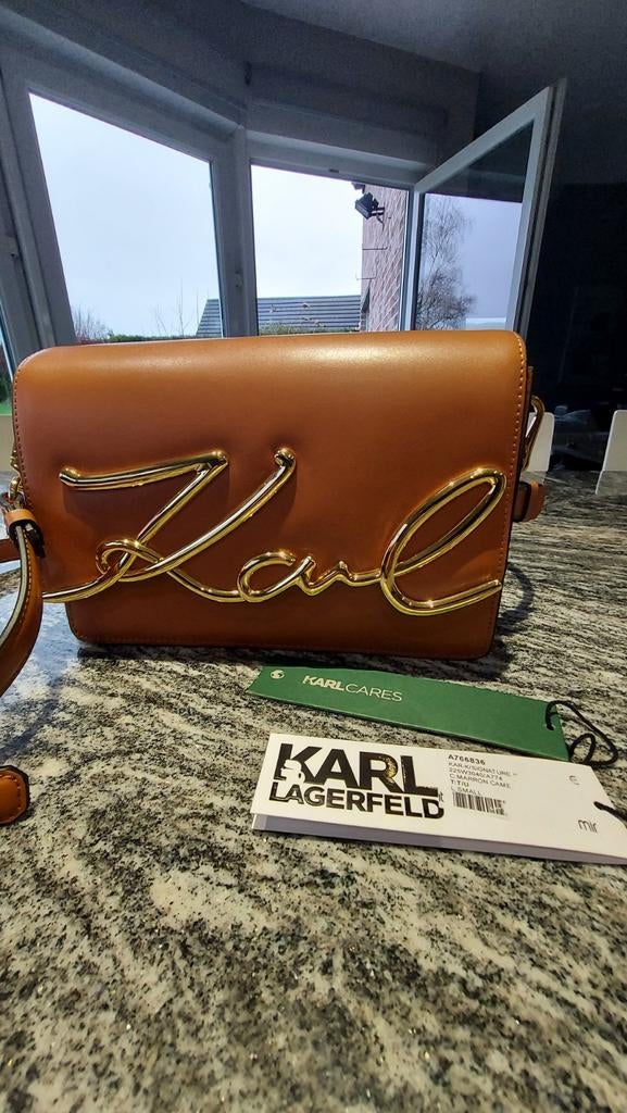 Sac en cuir Karl Lagerfeld signature , jamais utilisé, Handtassen en Accessoires, Ophalen of Verzenden, Nieuw, Bruin, Schoudertasje