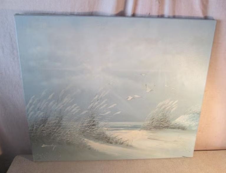 Mooi Geschilderd Werk 'Zeemeeuwen en Duinen' - Gesigneerd, Origineel werk, Doek, Ophalen of Verzenden, Landschap
