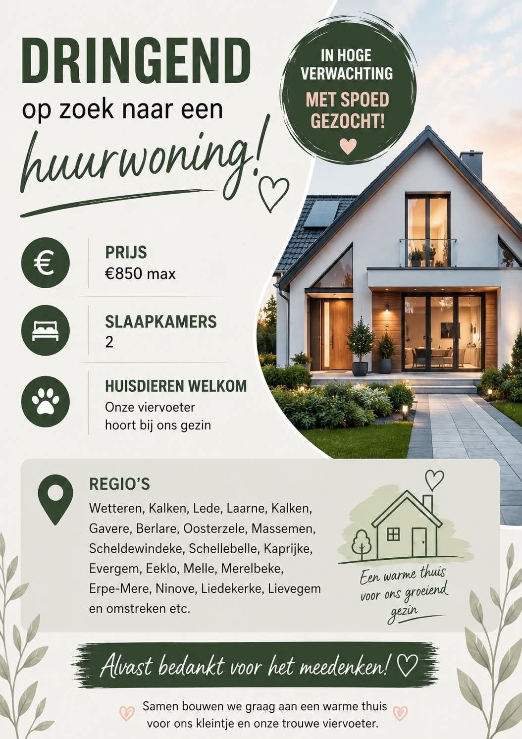 Dringend huis gezocht