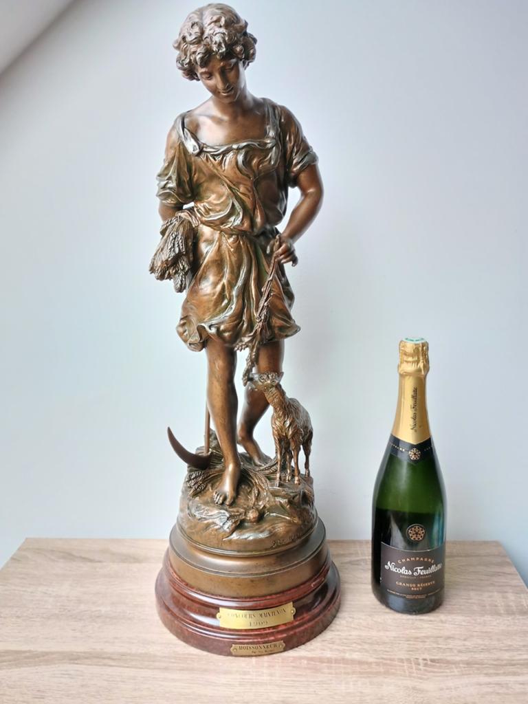 Sculpture en régule Hyppolite Moreau "Moissonneur", 1909, Antiquités & Art, Art | Sculptures & Bois
