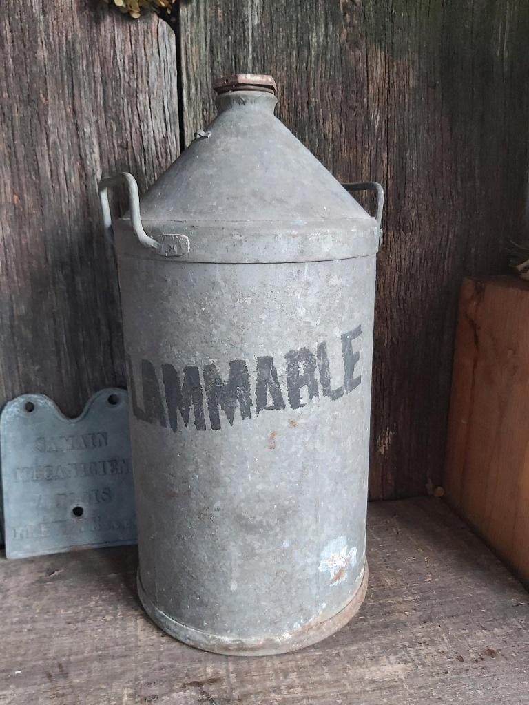 Oude franse zinken ton / kruik / kan met handvat en dop, Enlèvement ou Envoi