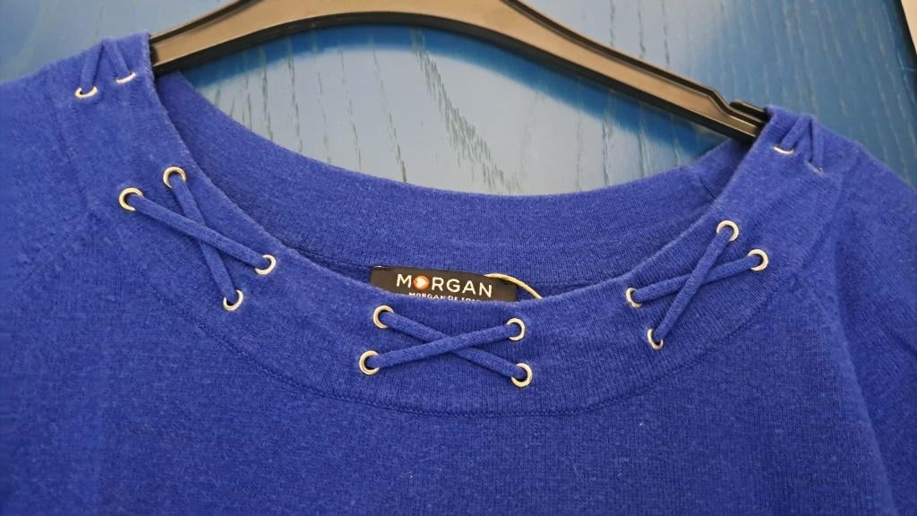 Pull bleu royal + liens au col, Morgan De Toi, M, Taille 38/40 (M), Comme neuf, Enlèvement, Bleu