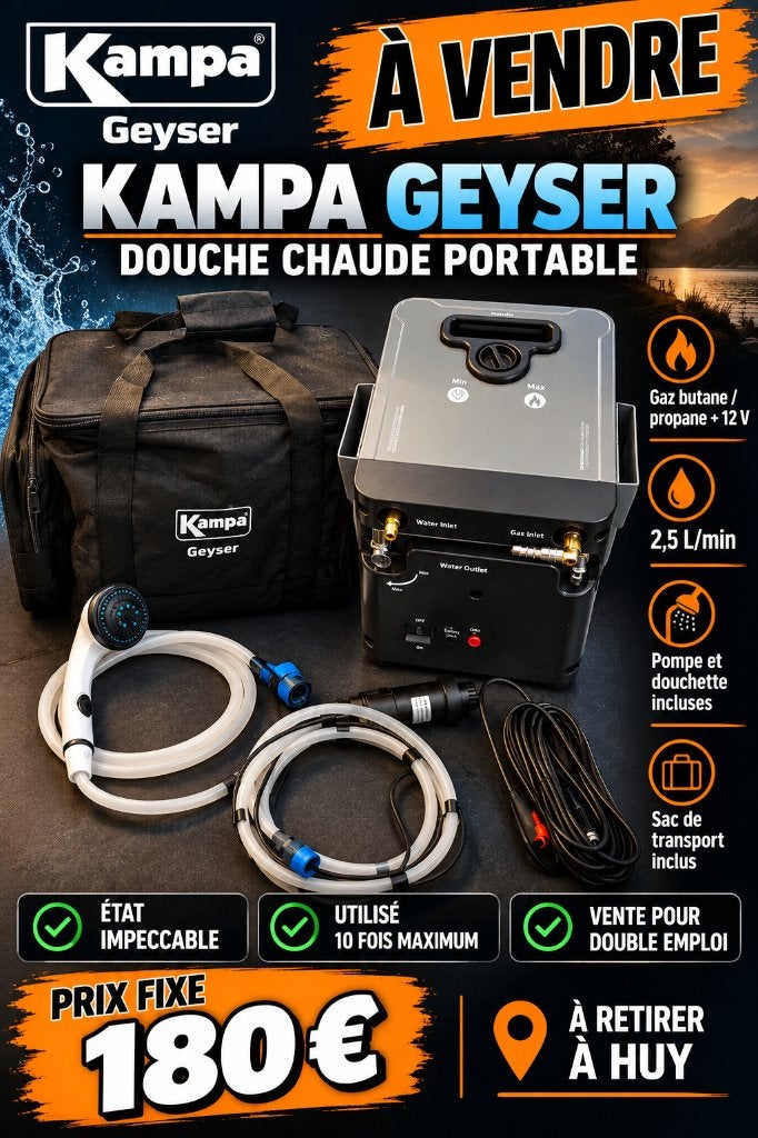Bivouac KAMPA GEYSER - DOUCHE CHAUDE PORTABLE AU GAZ, Enlèvement, Comme neuf