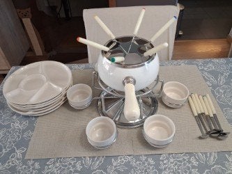 Set à fondue complet de 22 pièces pour 6 personnes, Service à fondue, Brûleur, Comme neuf, Enlèvement