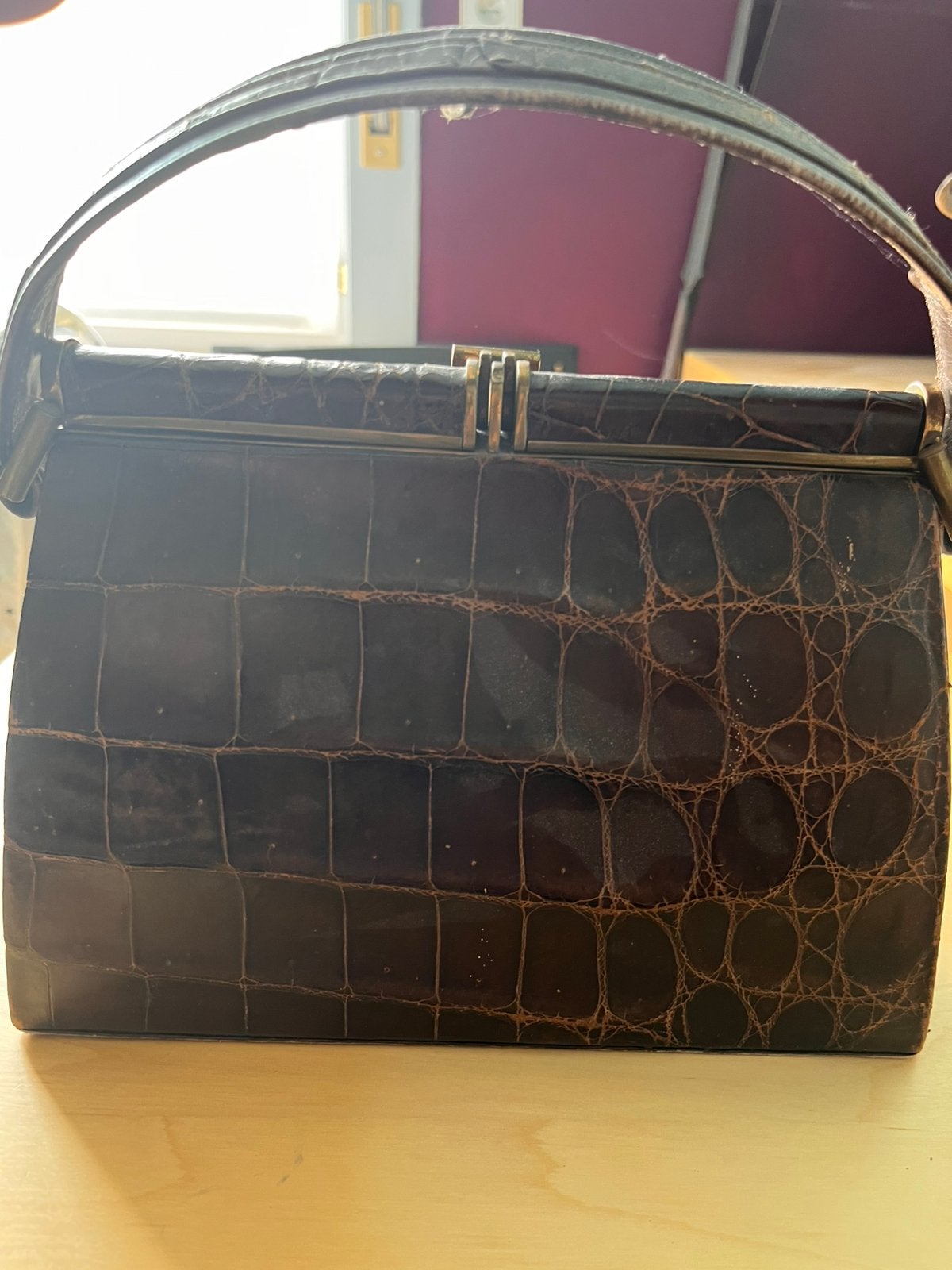 Antieke handtas, Handtassen en Accessoires, Tassen | Damestassen, Ophalen, Gebruikt, Bruin, Handtas