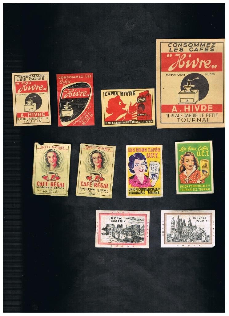 ANCIENNES ÉTIQUETTES PUBLICITAIRES TOURNAI, Envoi, Comme neuf, Boîtes ou marques d'allumettes