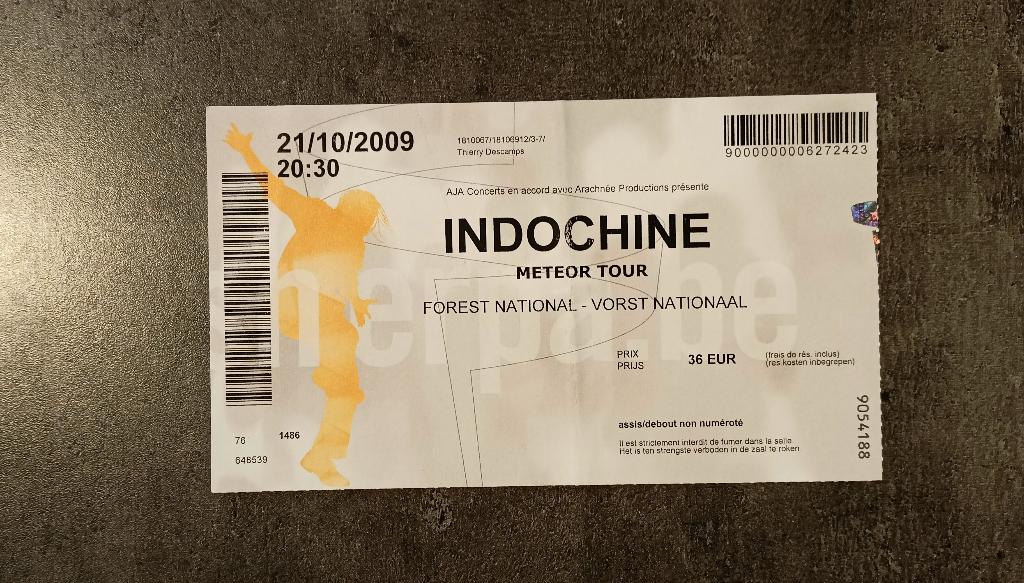 Ticket Indochine Forest National 21.10.2009 Meteor Tour, Envoi, Utilisé