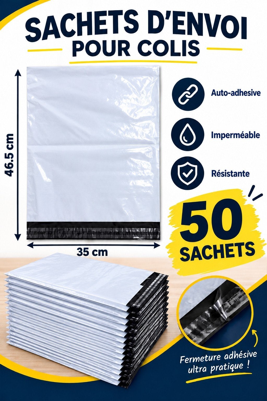 50 Sachets d'envoi pour colis 46,5cm x 35cm, Diversen, Ophalen of Verzenden, Nieuw