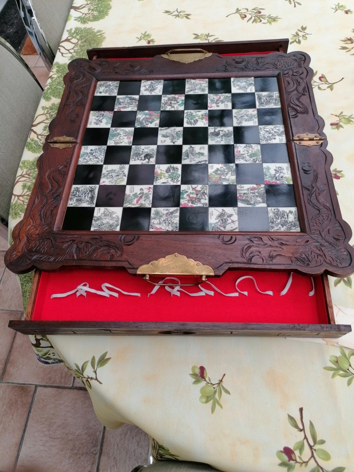 Jeu d'échec chinois pliable en bois sculpté, Enlèvement ou Envoi