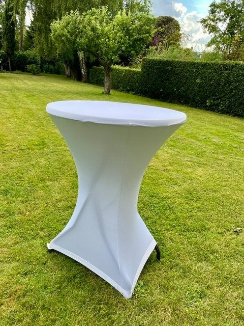 2 tables mange-debout + 4 nappes blanches., Maison & Meubles, Enlèvement, Comme neuf