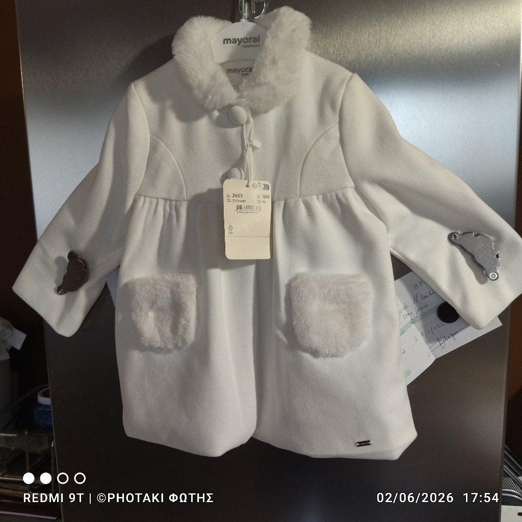 Manteau Mayoral 18 mois Neuf, Écru / Crème, Neuf, Sans marque, Enlèvement ou Envoi, Fille