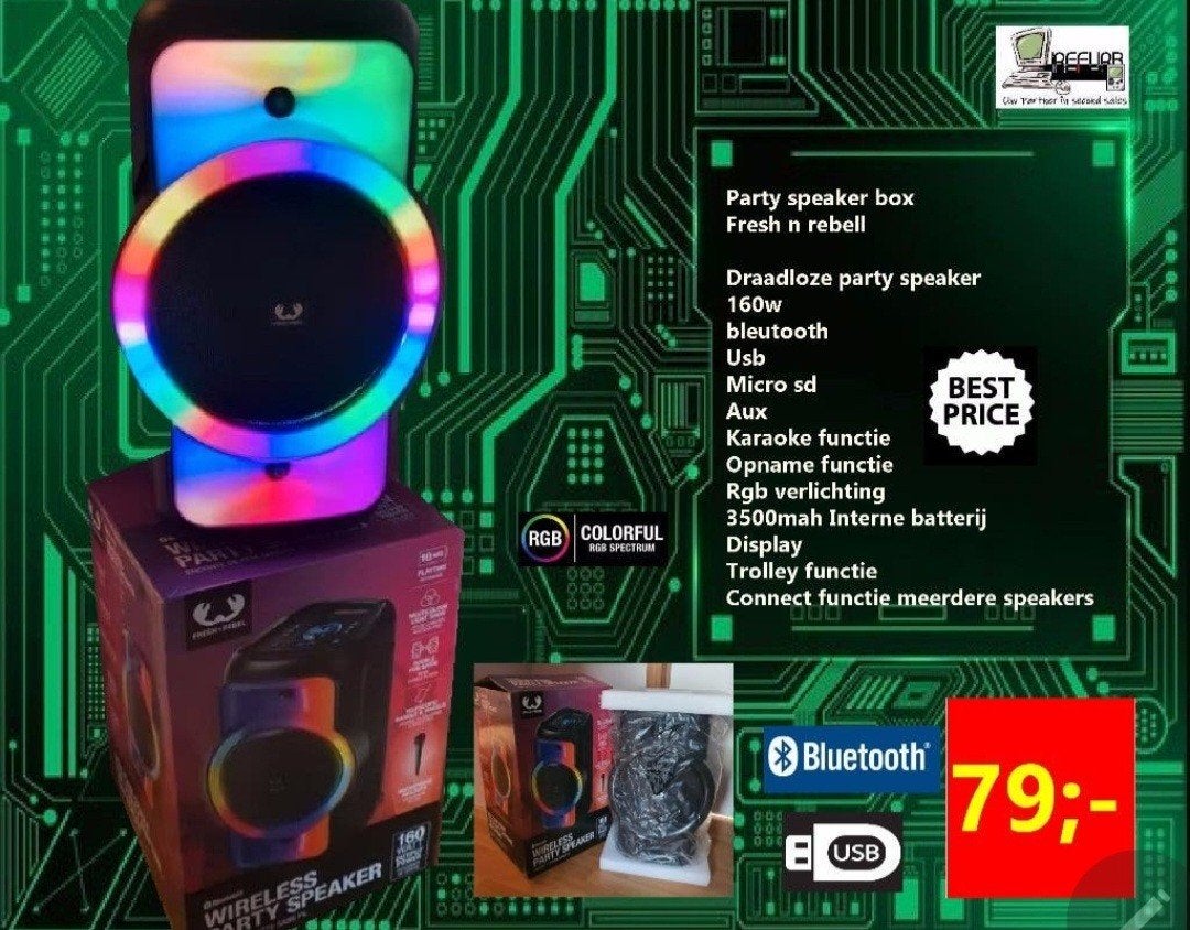 fresh n rebell party speaker 160w bleutooth usb rgb, Enlèvement