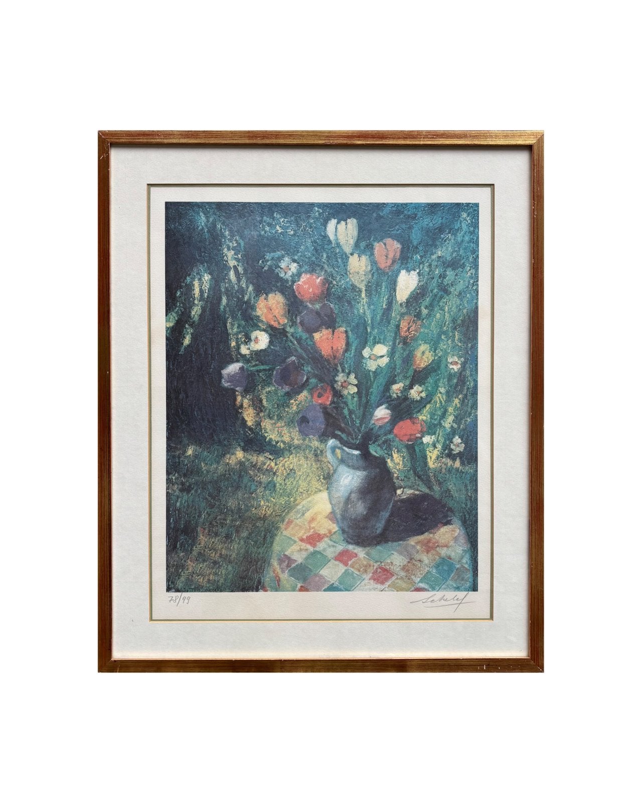 Lithographie de bouquet de Maurice Schelck (69 x 57,5), Antiquités & Art, Avec verre, Enlèvement, Animaux et nature, Lithographie