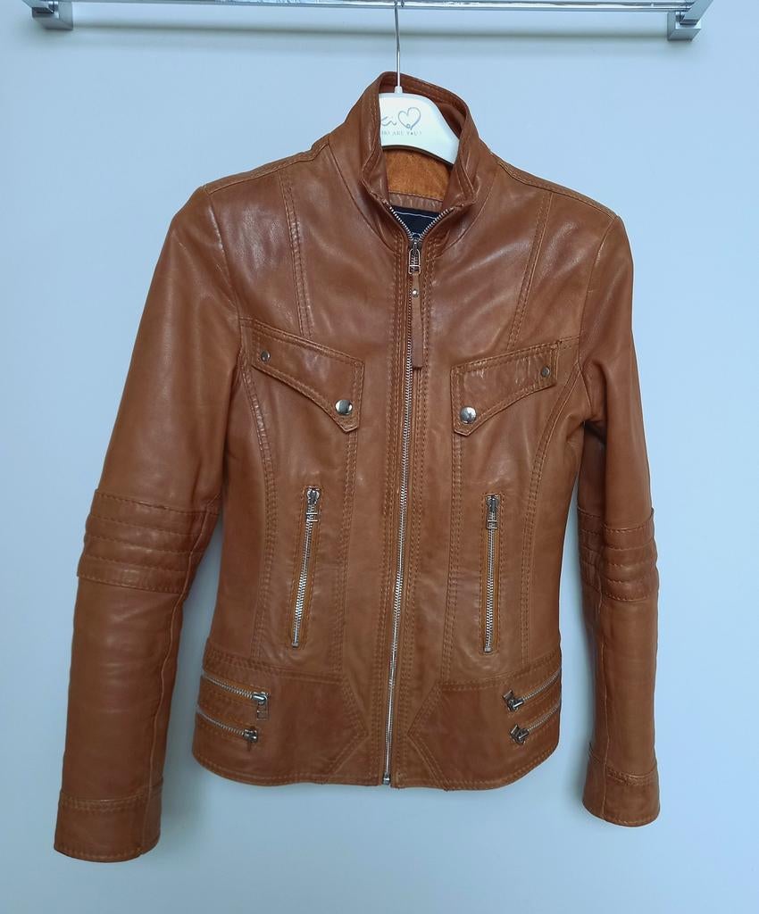 Gilet pour femme en cuir d'agneau (100 %) couleur cognac, Enlèvement ou Envoi, Taille 36 (S), Comme neuf, Brun