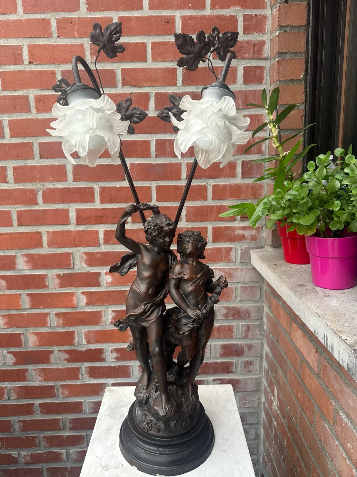 Antieke Franse Art Nouveau figuurlamp – Moreau stijl –ca95cm, Antiek en Kunst, Ophalen