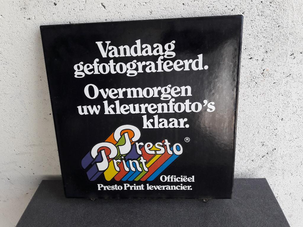 Emaille reclamebord / Presto Print, Enlèvement ou Envoi, Utilisé, Panneau publicitaire