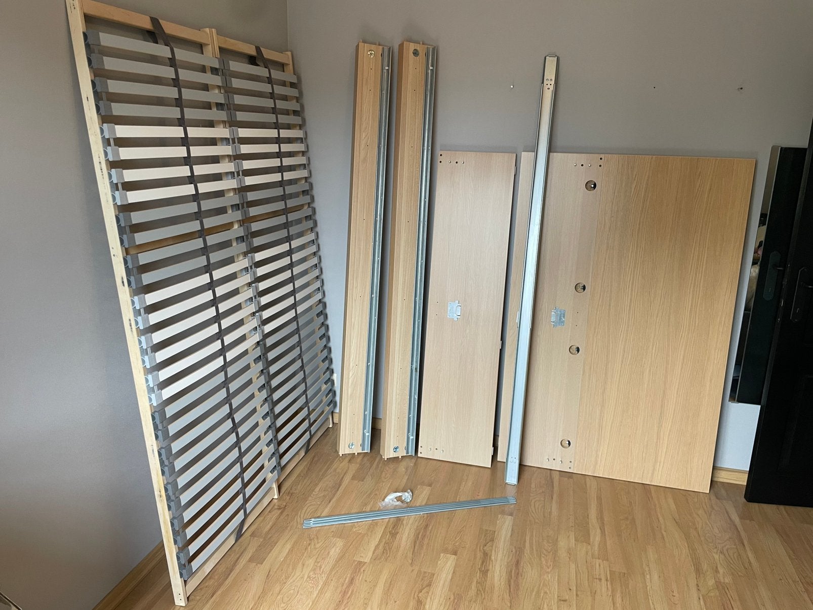 Mooi en compleet twijfelaarbed met houtlook, Maison & Meubles, Chambre à coucher | Lits, Queen size, Beige, 140 cm, Enlèvement