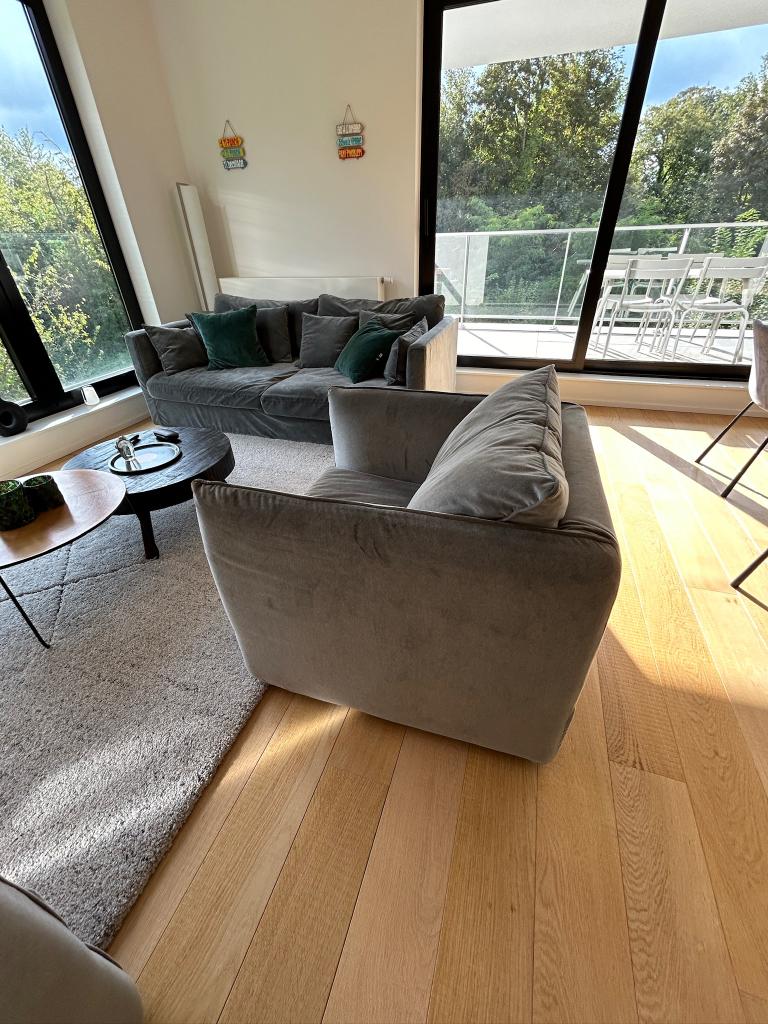 AM.PM Neo salon 3+2 stonewashed fluweel – Topstaat 1499€, Ophalen, Zo goed als nieuw, Stof, Élégant & cosy - Comme neuf - Idéal déco contemporaine !