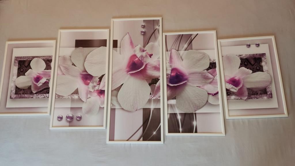 5-delige canvas schilderij met orchideemotief, Ophalen