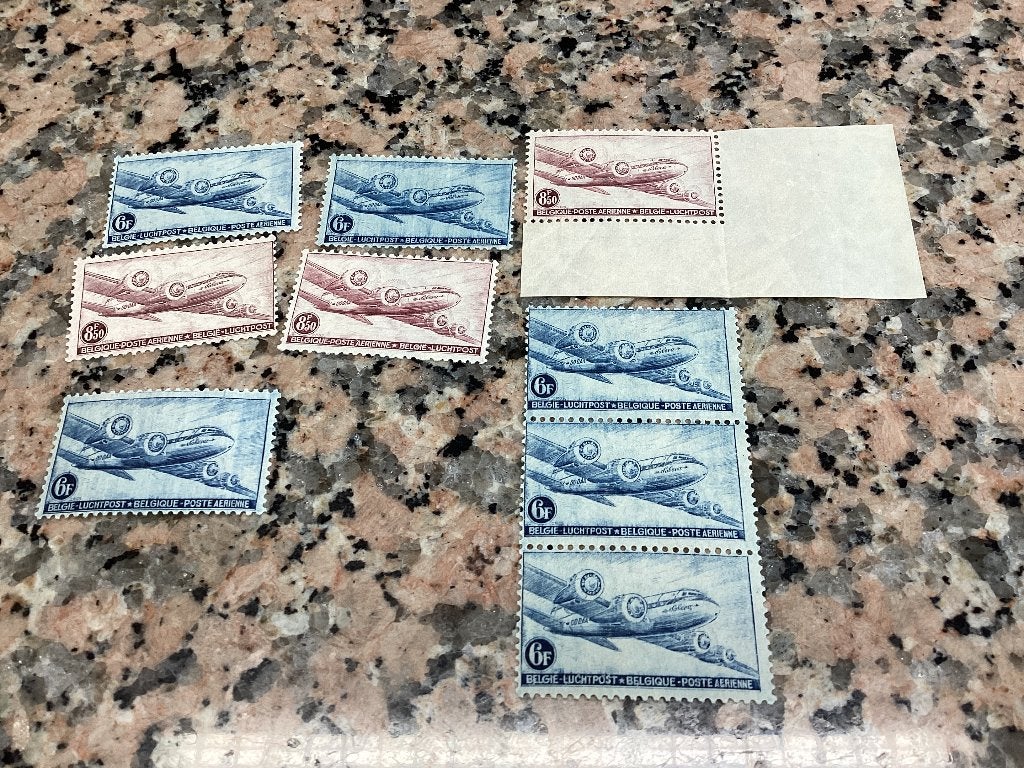 Postfris lot 9 luchtpostzegels België 6 fr en 8,50 fr 1946, Luchtvaart, Ophalen of Verzenden, Postfris, Postfris