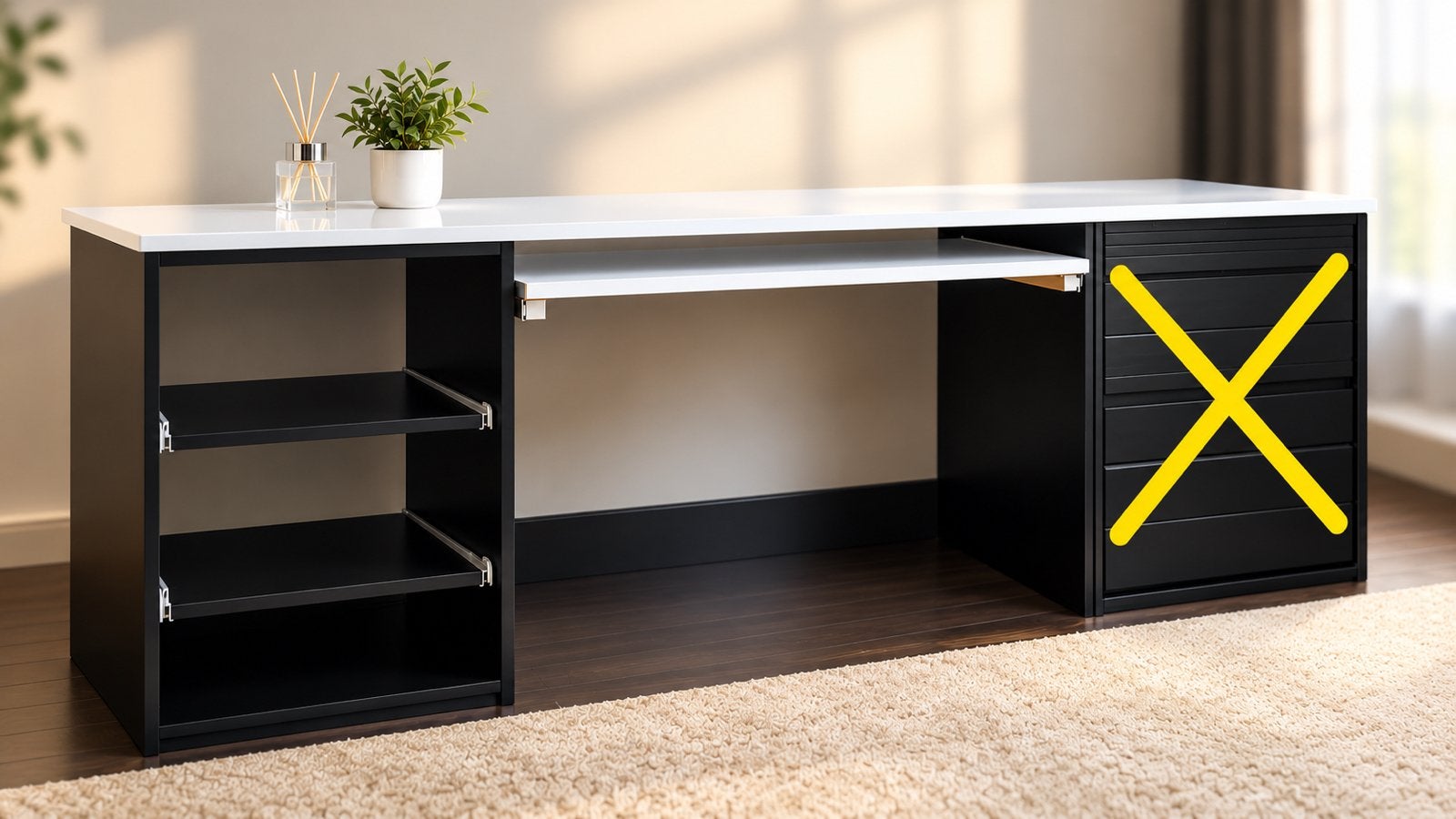 Modern bureau - 3 m lang, Huis en Inrichting, Ophalen, Met lades, Gebruikt, 300 cm