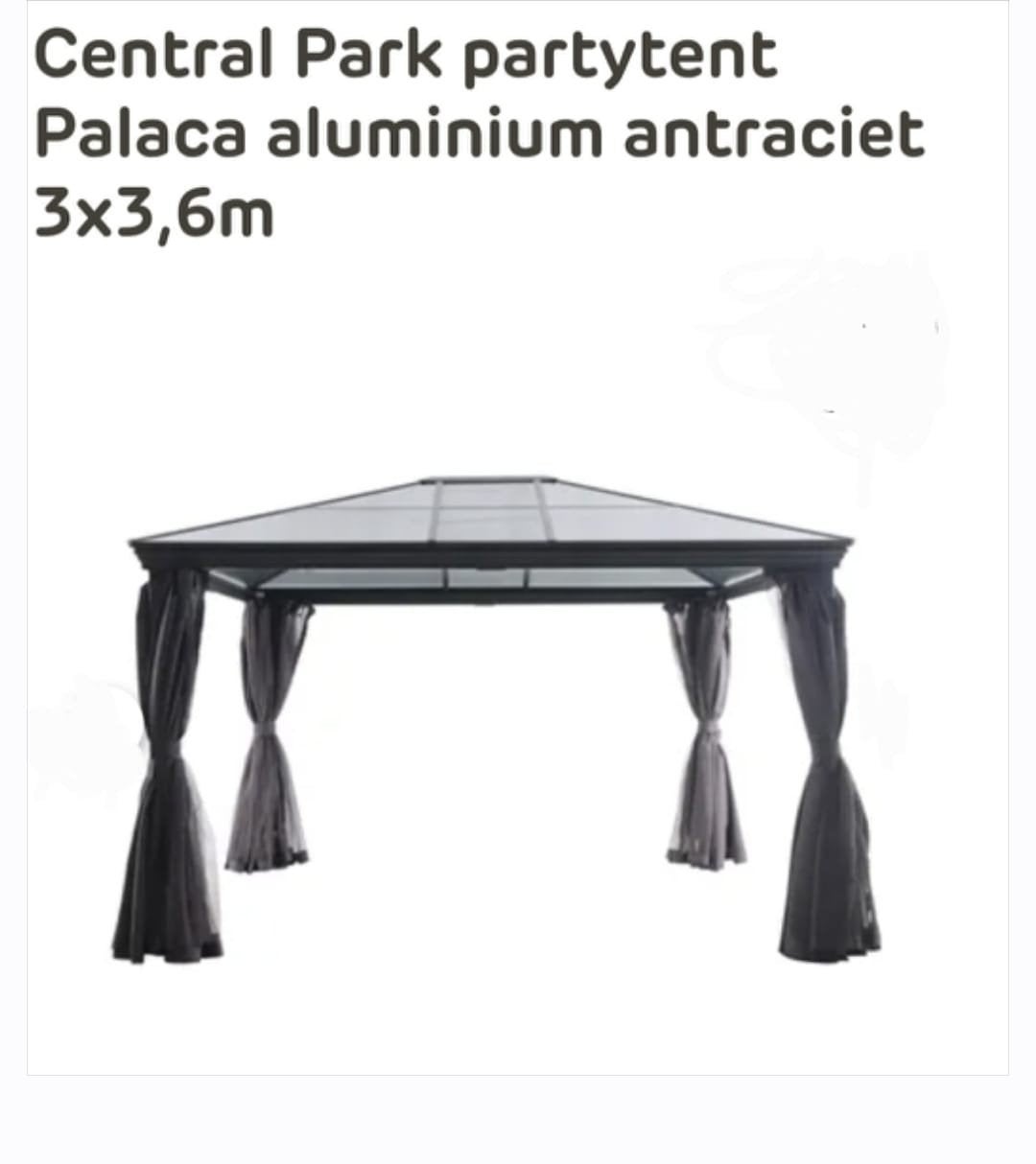 Central Park partytent Palaca aluminium antraciet 3x3,6m, Jardin & Terrasse, Enlèvement, Tente de réception