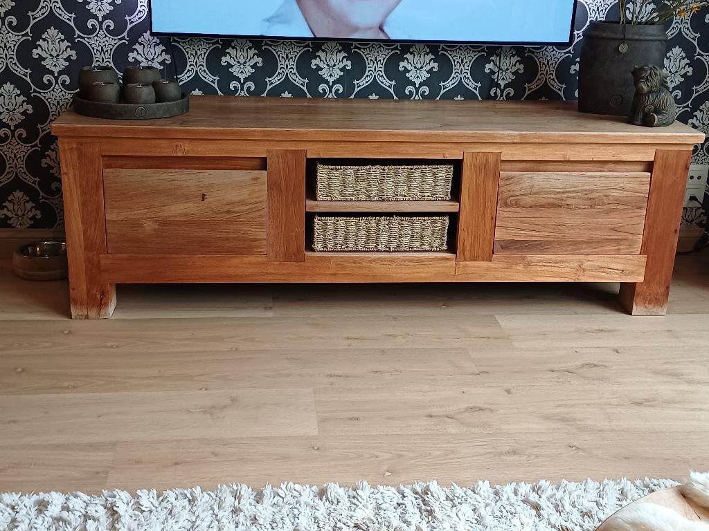 Tv- meubel, Huis en Inrichting, Kasten |Televisiemeubels, Ophalen, Gebruikt, 150 tot 200 cm, Teakhout