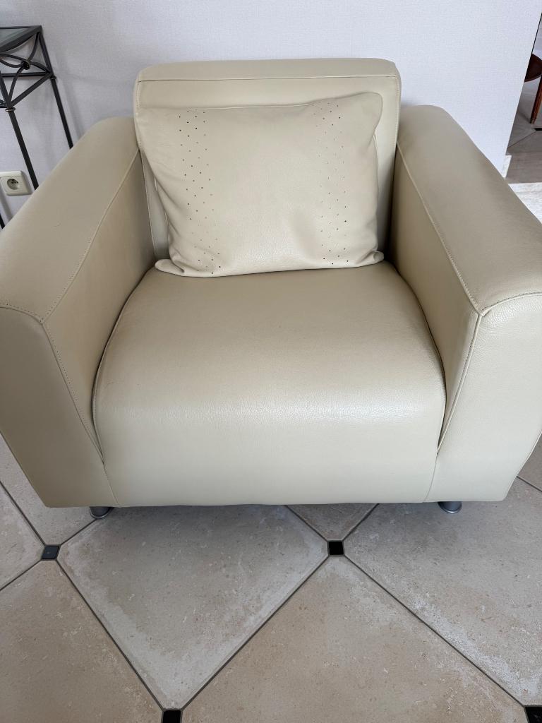 Salon  licht beige leder, Huis en Inrichting, Ophalen, Zo goed als nieuw, Metaal, Modern alsook landelijk