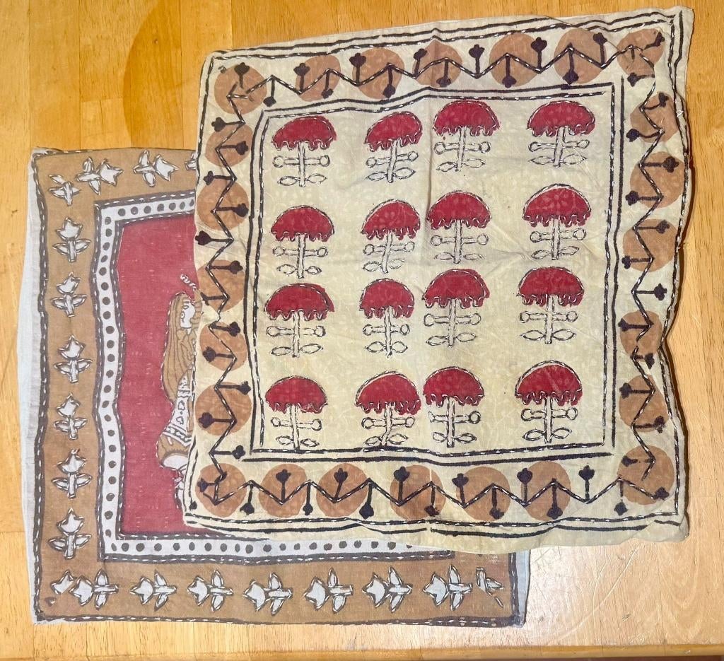 Set van 2 vintage handgemaakte kussenslopen 40x40, Huis en Inrichting, Woonaccessoires | Kussens, Gebruikt, Overige kleuren, Vierkant