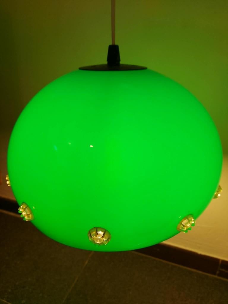 Groene Space Age hanglamp, UFO lamp, 1970s, Space Age, Overige kleuren, 25 tot 50 cm, Rond