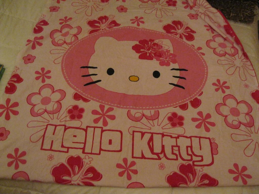 Housse de couette 1 personne Hello Kitty rose grosses fleurs, Enlèvement ou Envoi, Rose, Housse de couette, Utilisé
