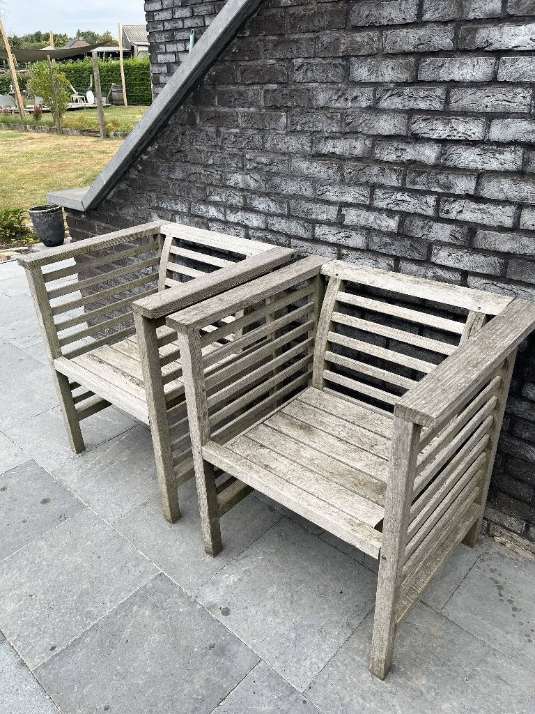 twee tuinstoelen (teak), Tuin en Terras, Ophalen, Gebruikt, Hout