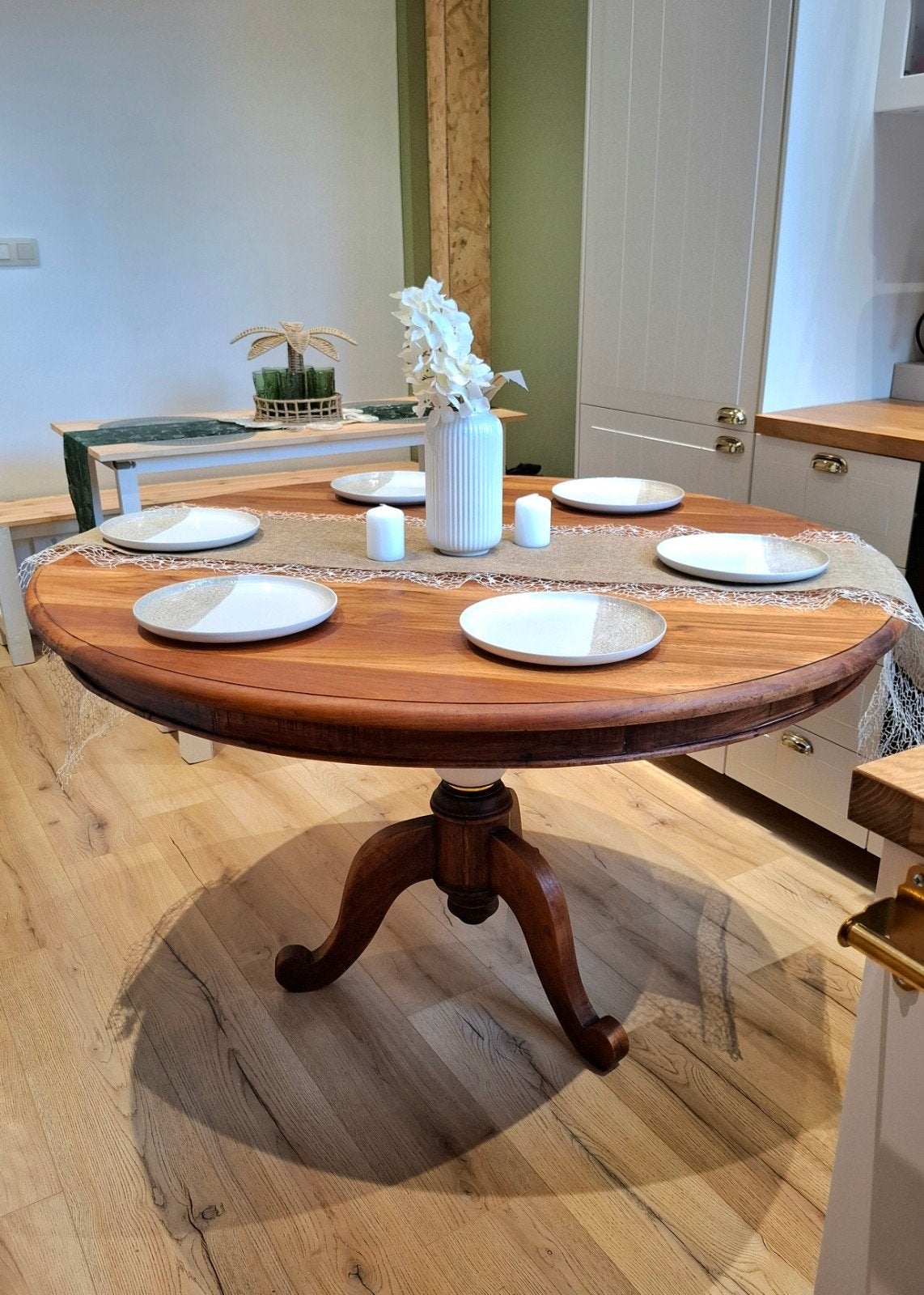 Table  à manger ronde  teck massif 130 cm – Pied démontable, Maison & Meubles, Enlèvement