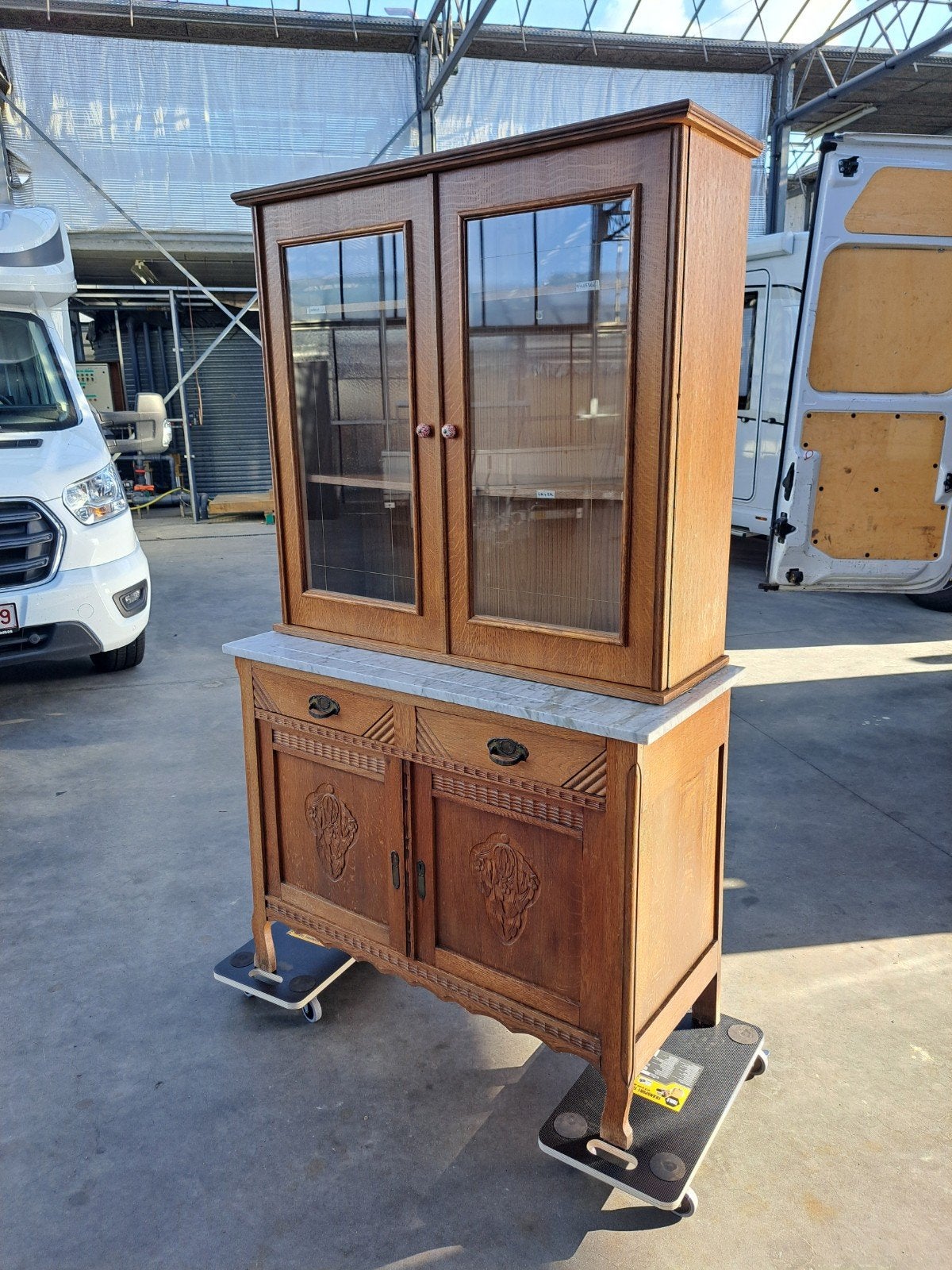 Magnifique buffet/vitrine en chêne antique avec marbre, Chêne, Enlèvement ou Envoi, Art nouveau, 100 à 150 cm