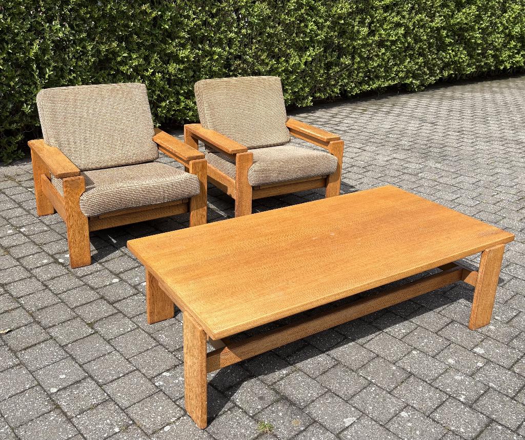 Salontafel met twee zetels, tijdloos design (retro), Huis en Inrichting, Zetels | Zetels, Ophalen, Gebruikt, Stof