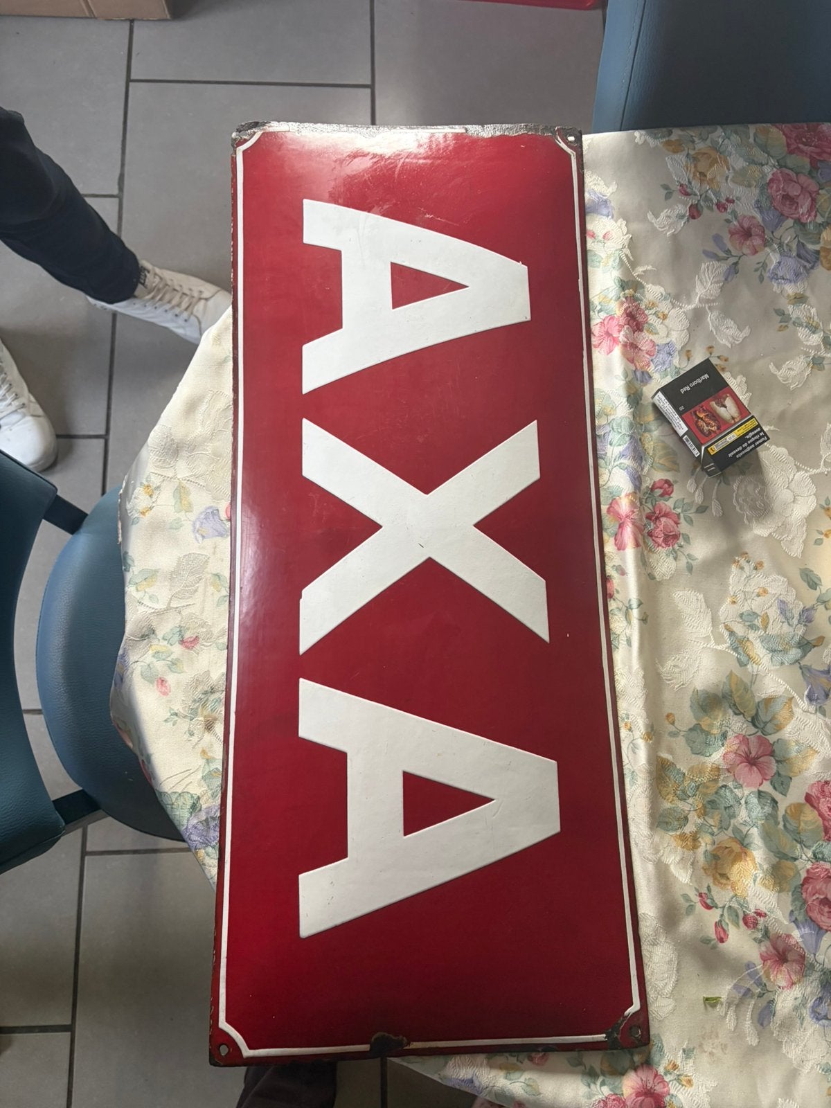Oud emaille bord axa margarine, Ophalen, Gebruikt, Reclamebord