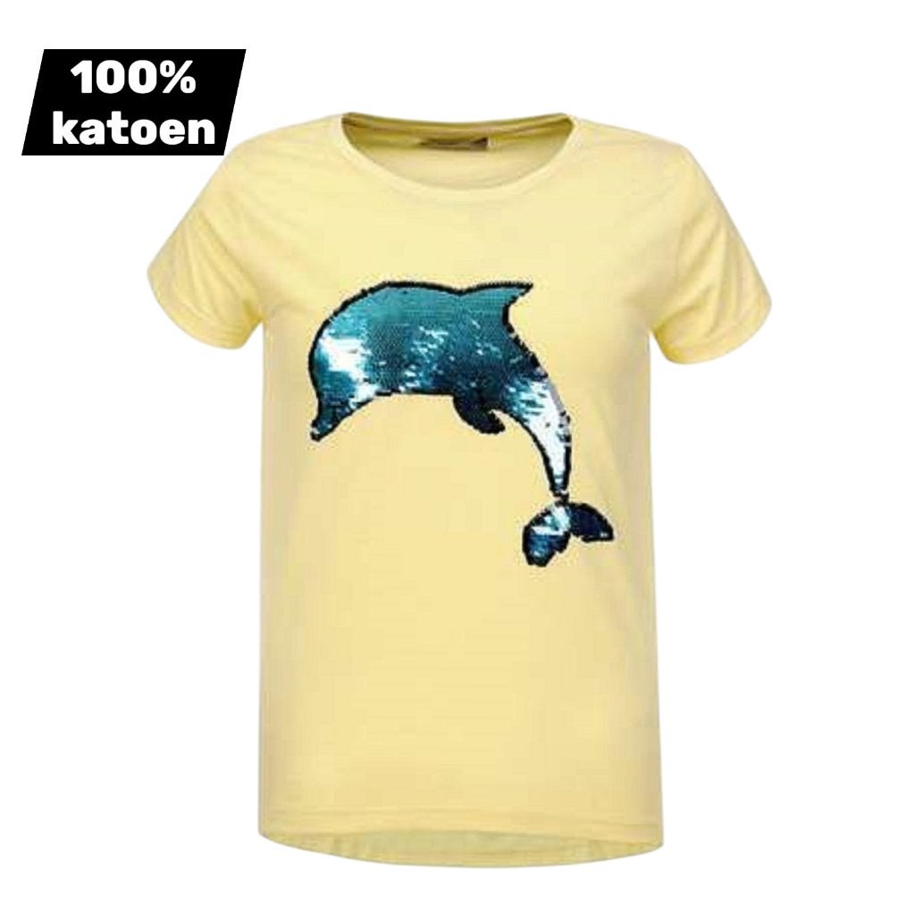 T-shirt 100 % coton jaune dauphin pailleté 104, Enlèvement ou Envoi, Neuf, Garçon ou Fille, Chemise ou À manches longues