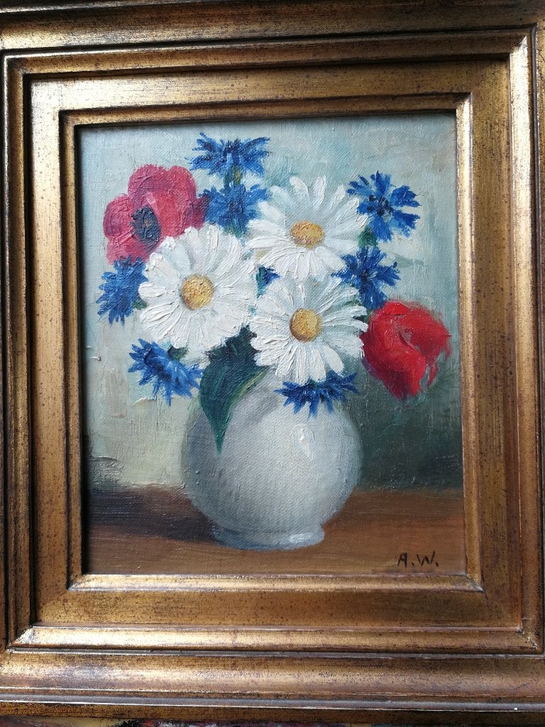 Schilderij olieverf Alfons Waterschoot, ingelijst., Enlèvement, Encadré, Peinture à l'huile, Panneau