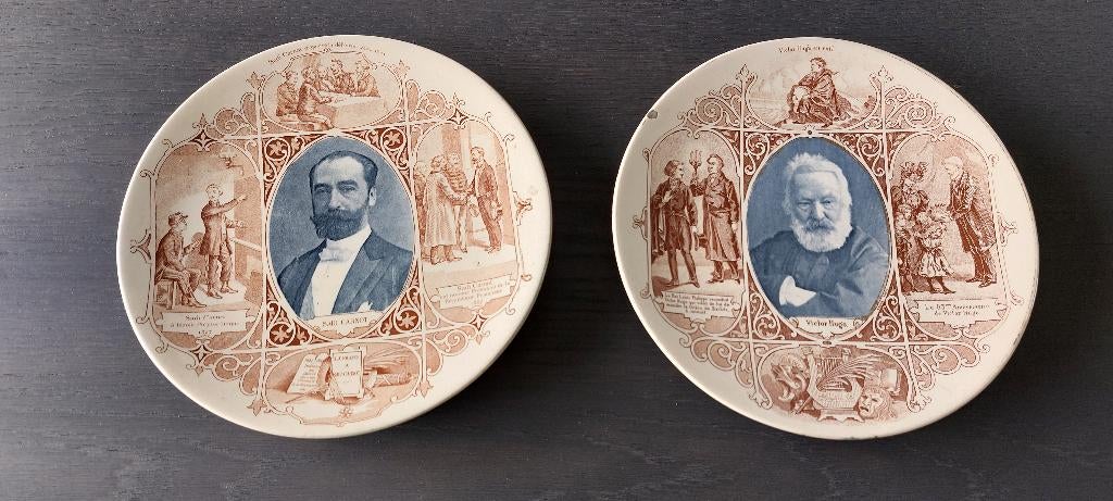2 assiettes collection Sarreguemines Sadi Carnot Victor Hugo, Antiquités & Art, Enlèvement ou Envoi