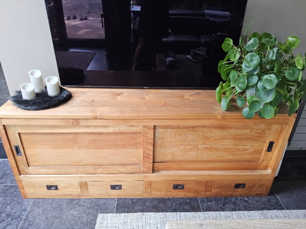 TV Meubel teak, Huis en Inrichting, Ophalen, 150 tot 200 cm, Teakhout, Zo goed als nieuw
