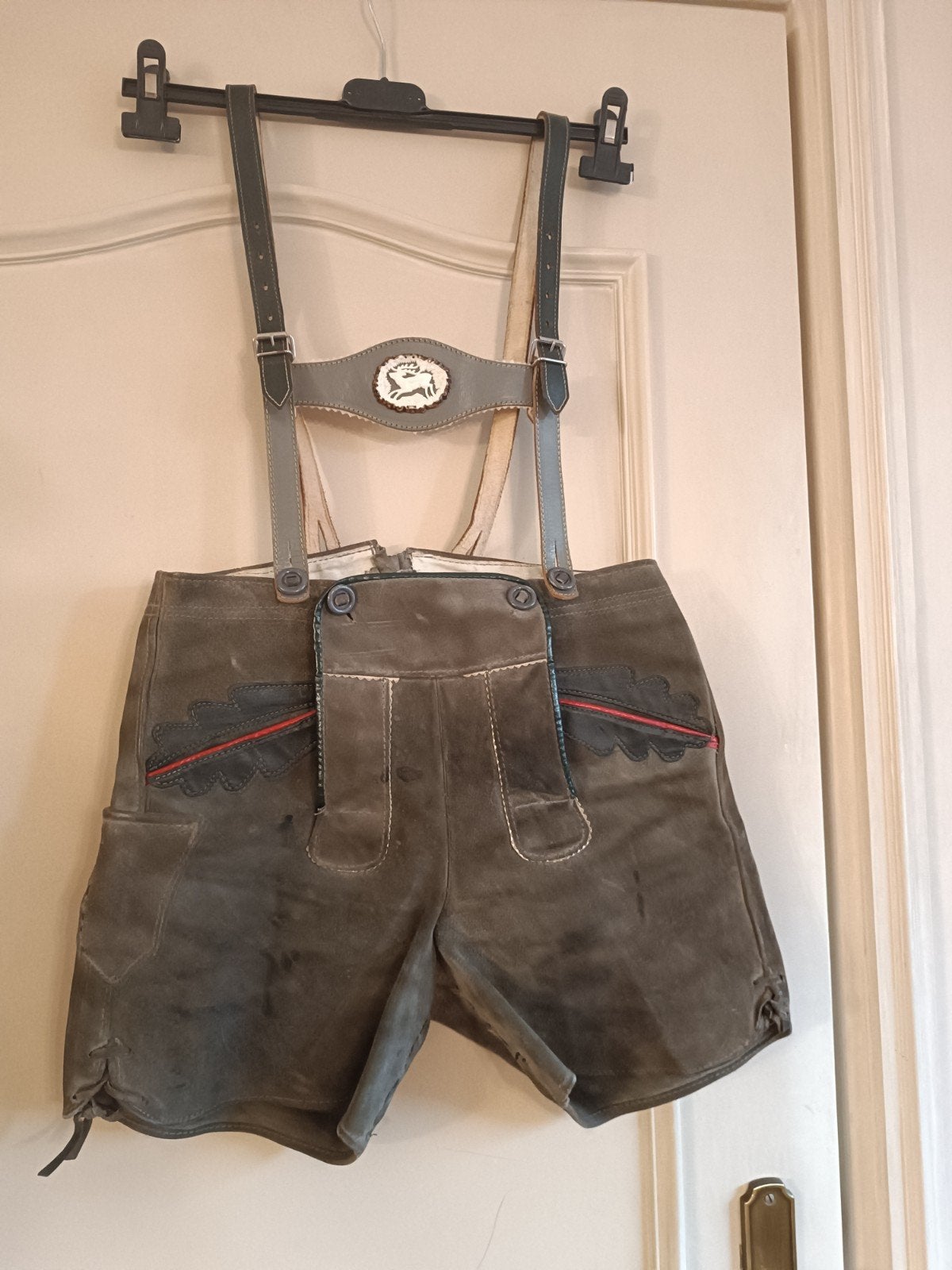 Originele Lederhosen Oktoberfest mt 42/ 44 Heren, Kleding | Heren, Ophalen of Verzenden, Grijs, Oktoberfest, Gedragen