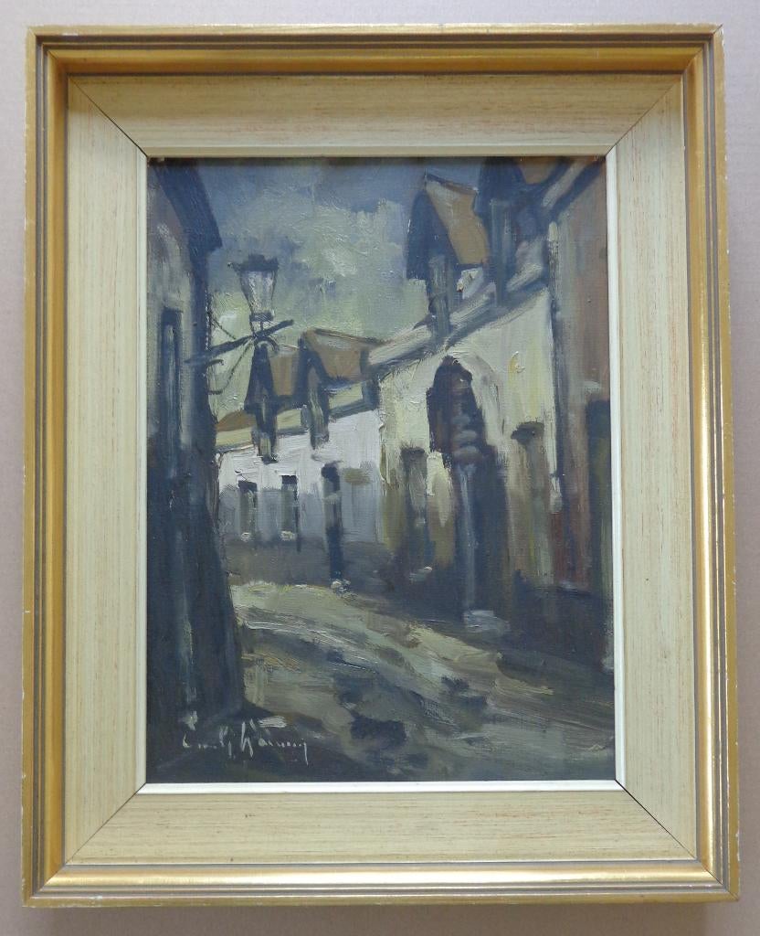 EMILE LAMMERS / RUE DE LA CIGOGNE / OLIEVERF / 51x41cm KADER, Antiquités & Art, Enlèvement ou Envoi