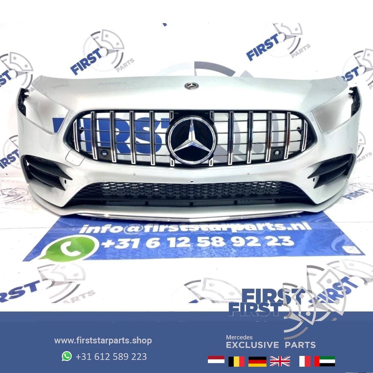 W177 AMG A35 VOORBUMPER A KLASSE 2021 35 ZWART WIT ZILVER GR, Gebruikt, -, Voor, Ophalen of Verzenden
