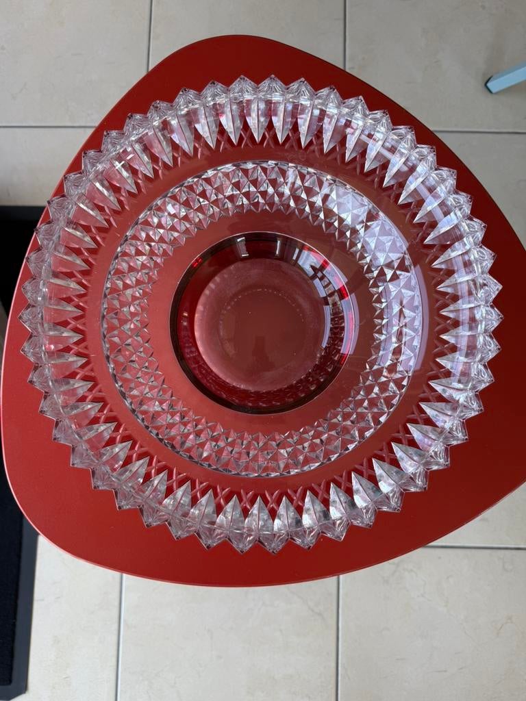 Transparante en rood geslepen kristallen schaal D30 H10c, Antiek en Kunst, Ophalen